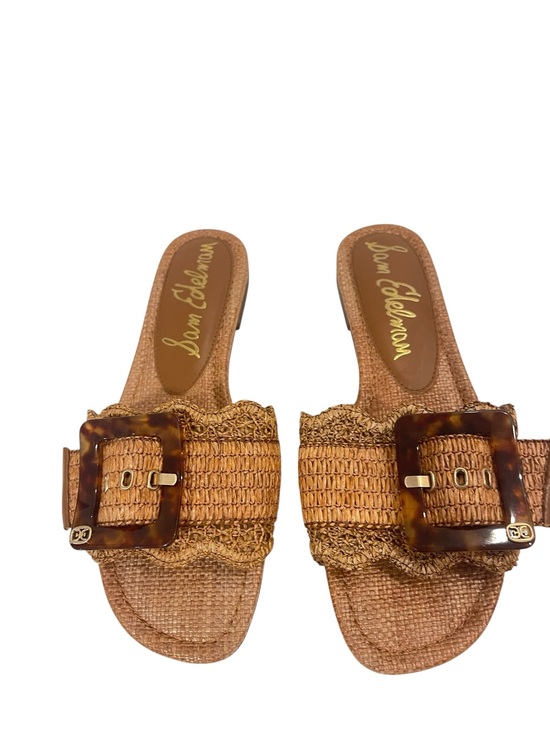 Sam Edelman Shoes - Sam Edelman Bambi Cuoio Brown Raffia Woven Slide Sandals with Buckle